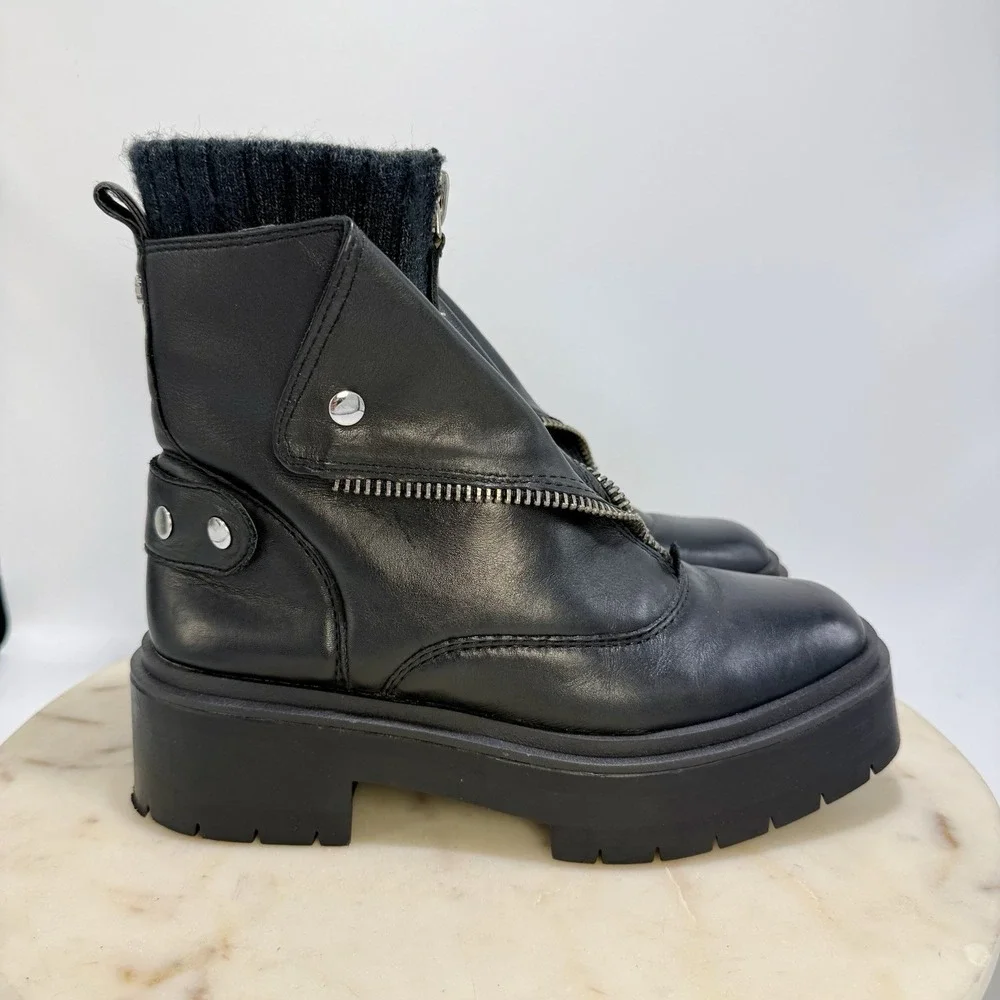 Sam Edelman Linds Boots Moto Zipper Chelsea Black Leather Ankle Bootie Size 6M